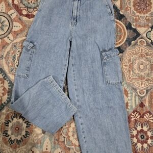 ZARA Light Wash Wide Leg Cargo Jeans Small